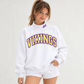 Patterned Fabric Appliqué Vikings Embroidered Mock Neck Oversized Fit