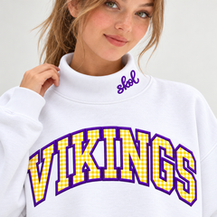 Patterned Fabric Appliqué Vikings Embroidered Mock Neck Oversized Fit