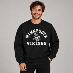 Minnesota Vikings Relaxed Fit Monochrome Printed Graphic Crewneck Sweatshirt