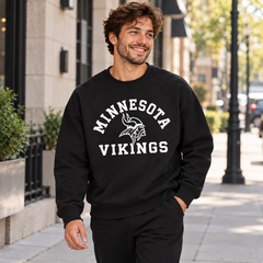 Minnesota Vikings Relaxed Fit Monochrome Printed Graphic Crewneck Sweatshirt