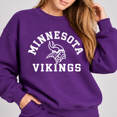 Minnesota Vikings Vintage Crest Graphic Printed Crewneck Slouchy Sweatshirt