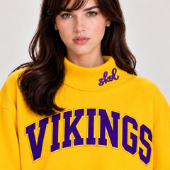 Classic Athletic Vikings Appliqué Embroidered Mock Neck