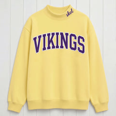 Vikings Chest Appliqué Embroidered Mock Neck Sweatshirt