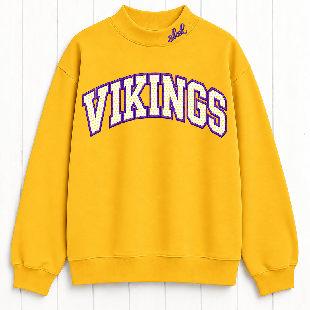 Vikings Doted Appliqué Embroidered Mock Neck Sweatshirt