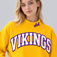 Vikings Doted Appliqué Embroidered Mock Neck Sweatshirt
