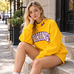 Vikings Doted Appliqué Embroidered Mock Neck Sweatshirt