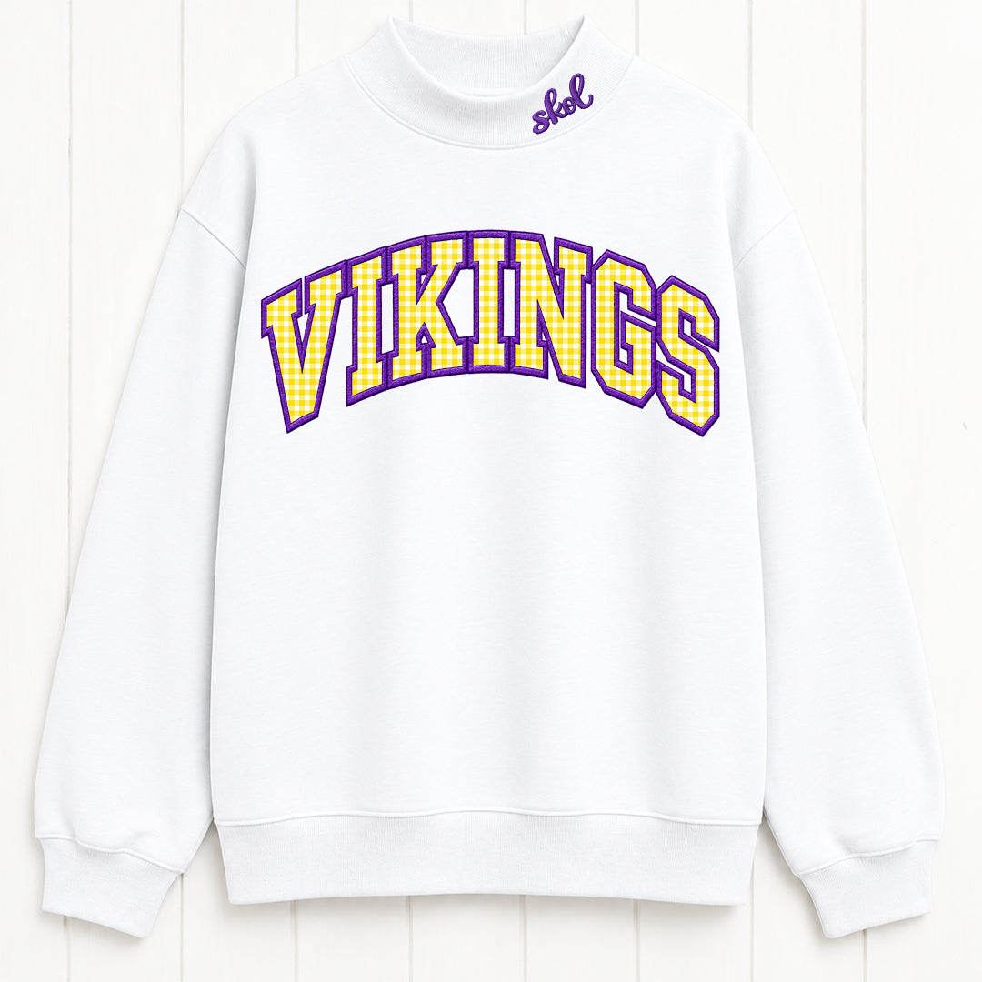 Patterned Fabric Appliqué Vikings Embroidered Mock Neck Oversized Fit