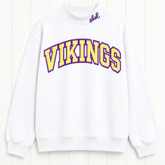 Patterned Fabric Appliqué Vikings Embroidered Mock Neck Oversized Fit