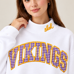 Gingham Vikings Mock Neck Sweatshirt | Appliqué Embroidered