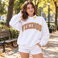 Gingham Vikings Mock Neck Sweatshirt | Appliqué Embroidered