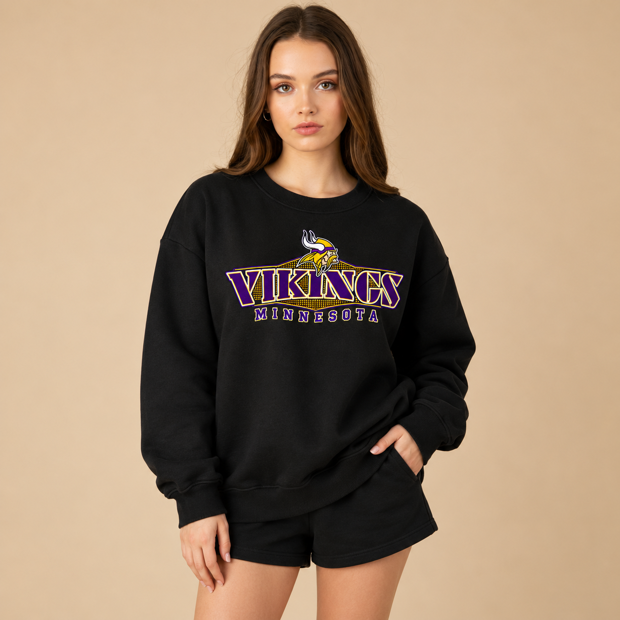 Minnesota Vikings Graphic Print Crewneck Oversized Sweatshirt