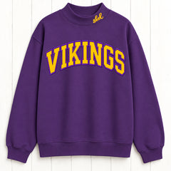Stacked Vikings Appliqué Script Mock Neck