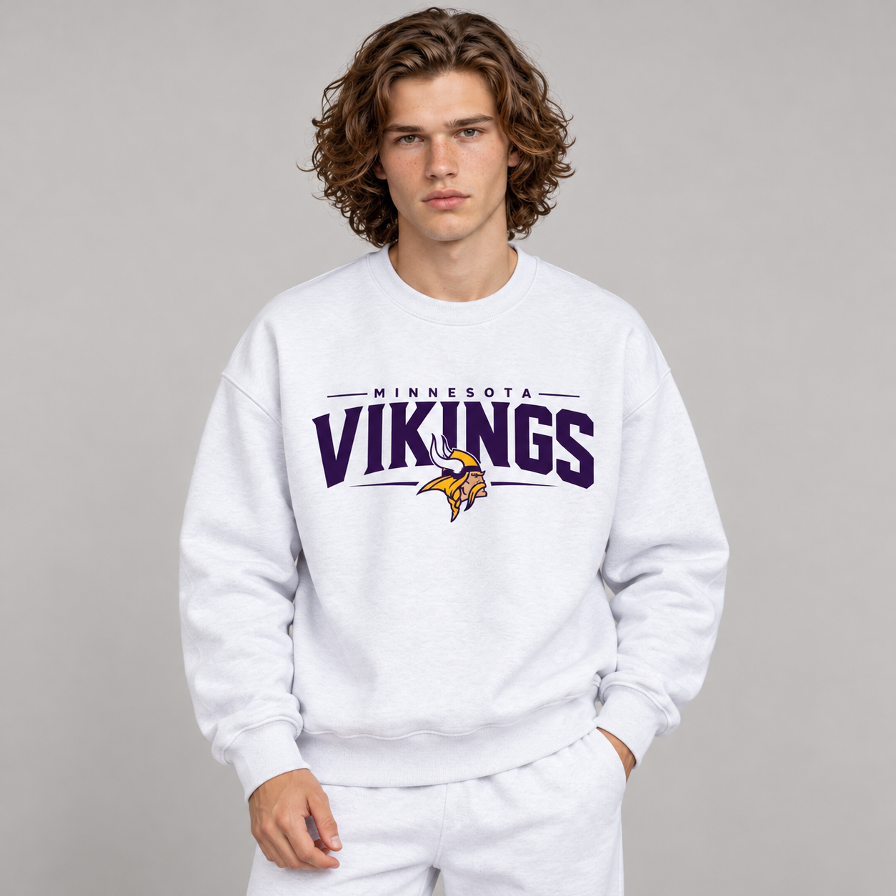 Minnesota Vikings Modern Bar Crest Print Crewneck Slouchy Sweatshirt