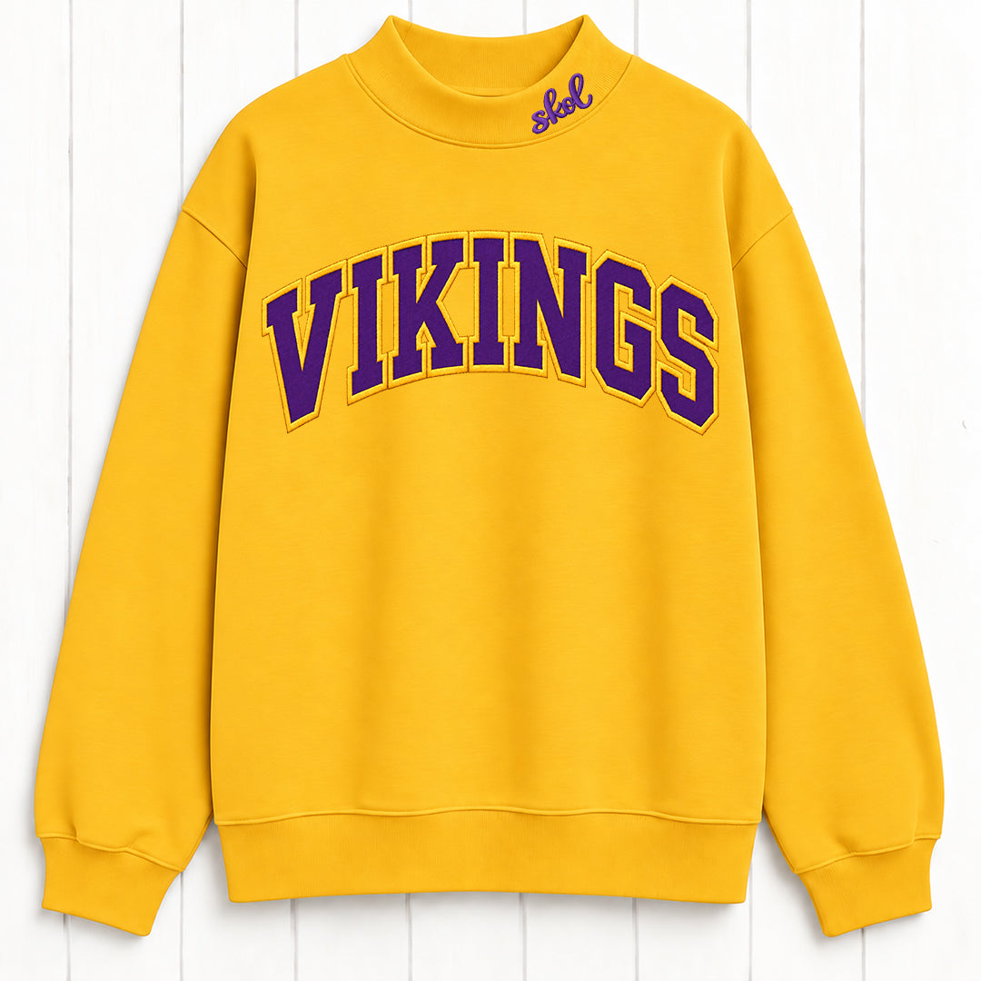 Classic Athletic Vikings Appliqué Embroidered Mock Neck
