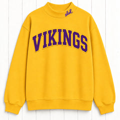 Classic Athletic Vikings Appliqué Embroidered Mock Neck