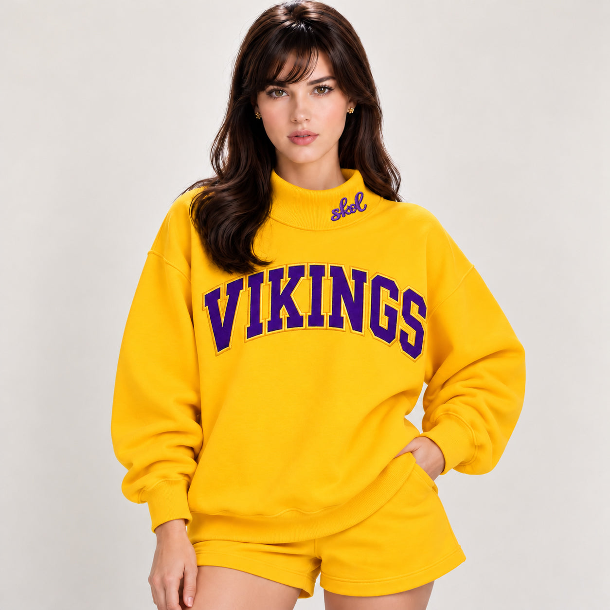Classic Athletic Vikings Appliqué Embroidered Mock Neck