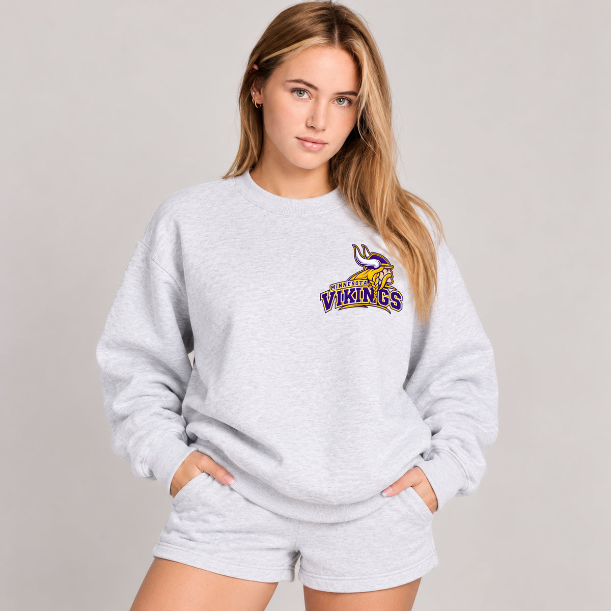 Minnesota Vikings Minimalist Pocket Logo Graphic Print Crewneck Slouchy Sweatshirt