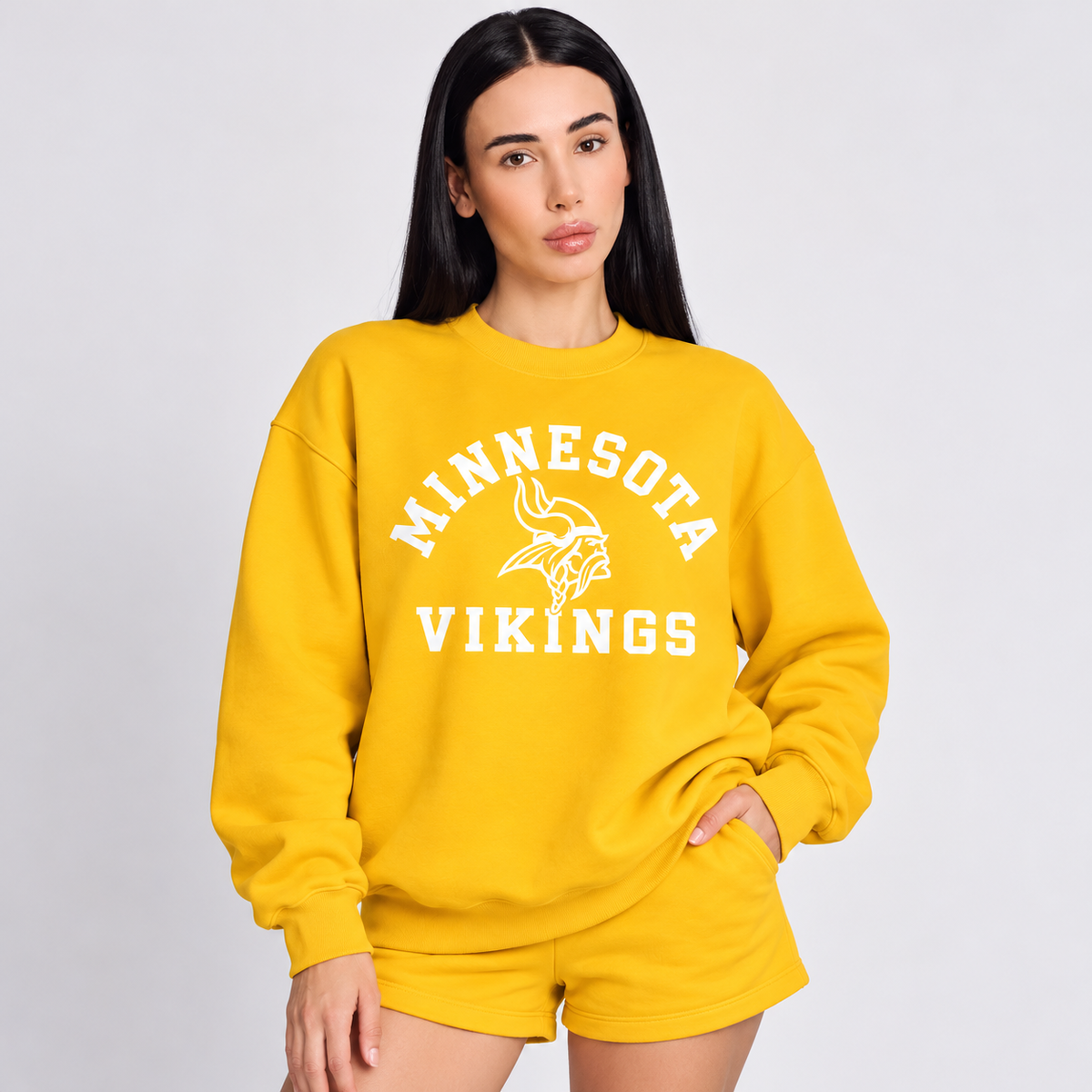 Minnesota Vikings Historic Emblem Graphic Printed Crewneck Slouchy Sweatshirt