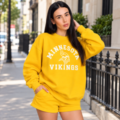 Minnesota Vikings Historic Emblem Graphic Printed Crewneck Slouchy Sweatshirt