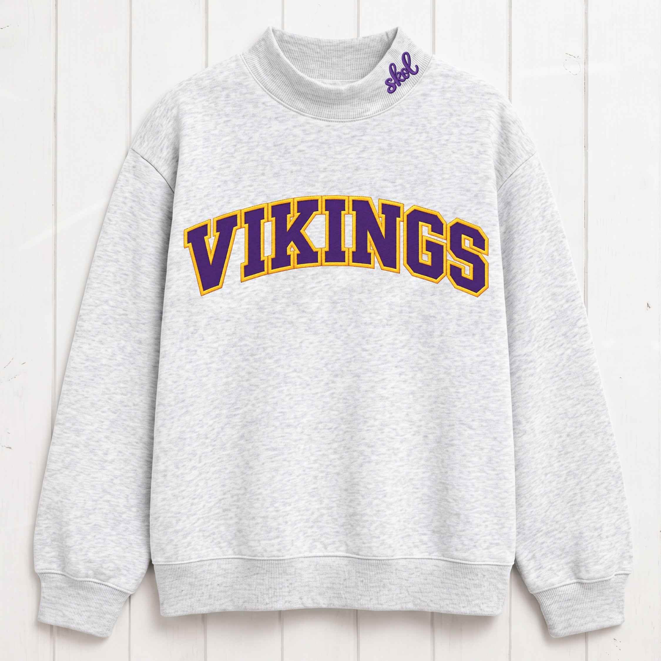 Classic Athletic Vikings Appliqué Embroidered Mock Neck