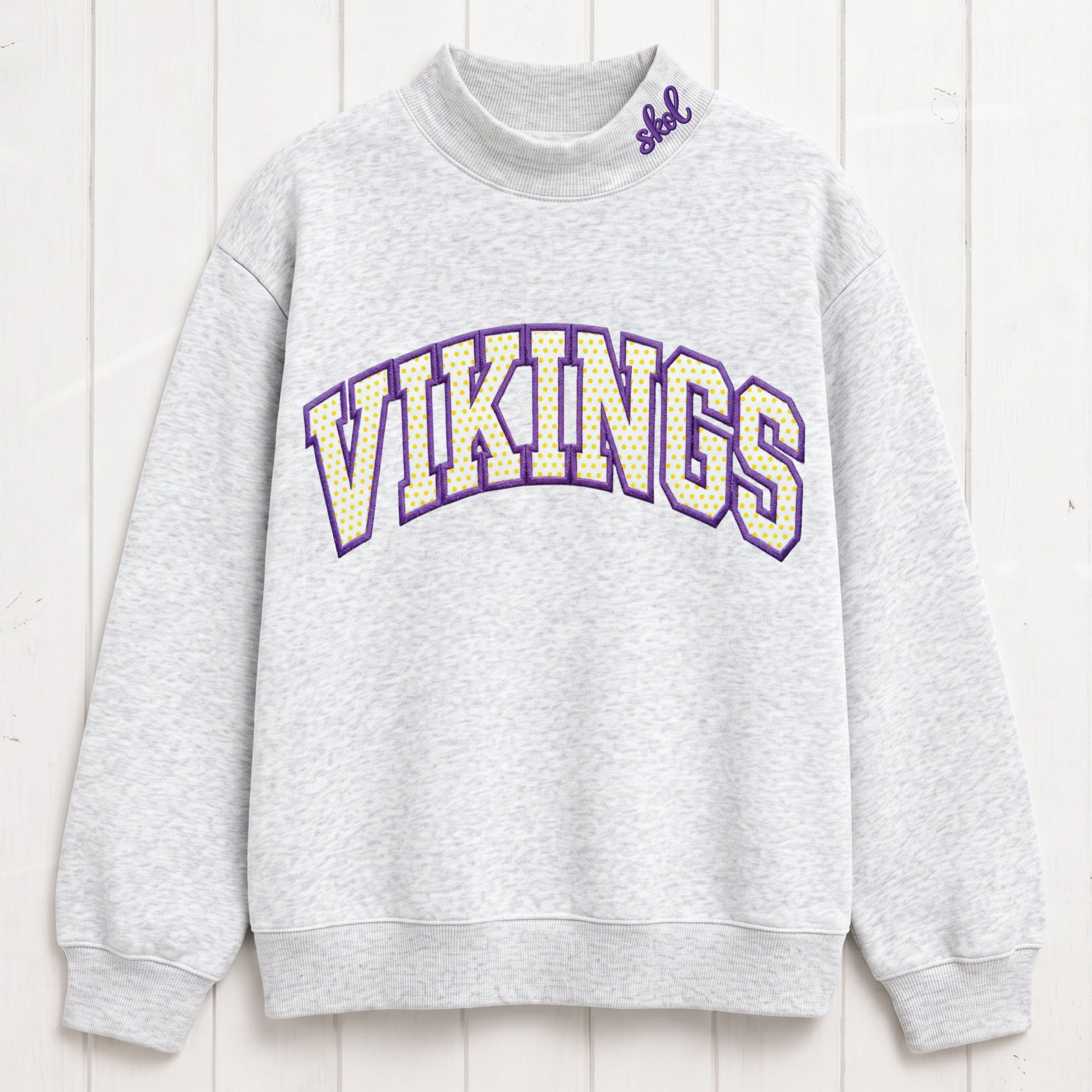 Vikings Doted Appliqué Embroidered Mock Neck Sweatshirt