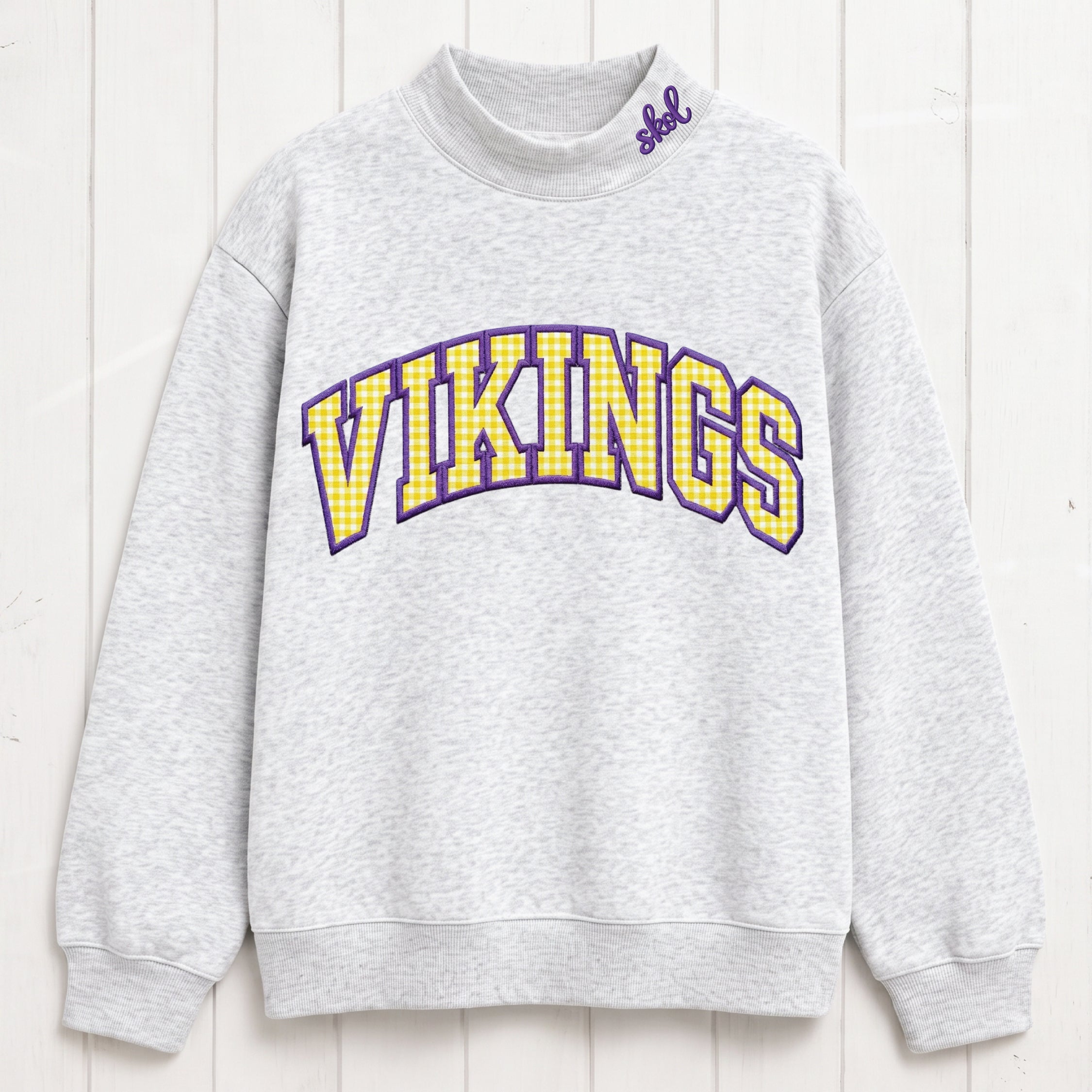 Patterned Fabric Appliqué Vikings Embroidered Mock Neck Oversized Fit