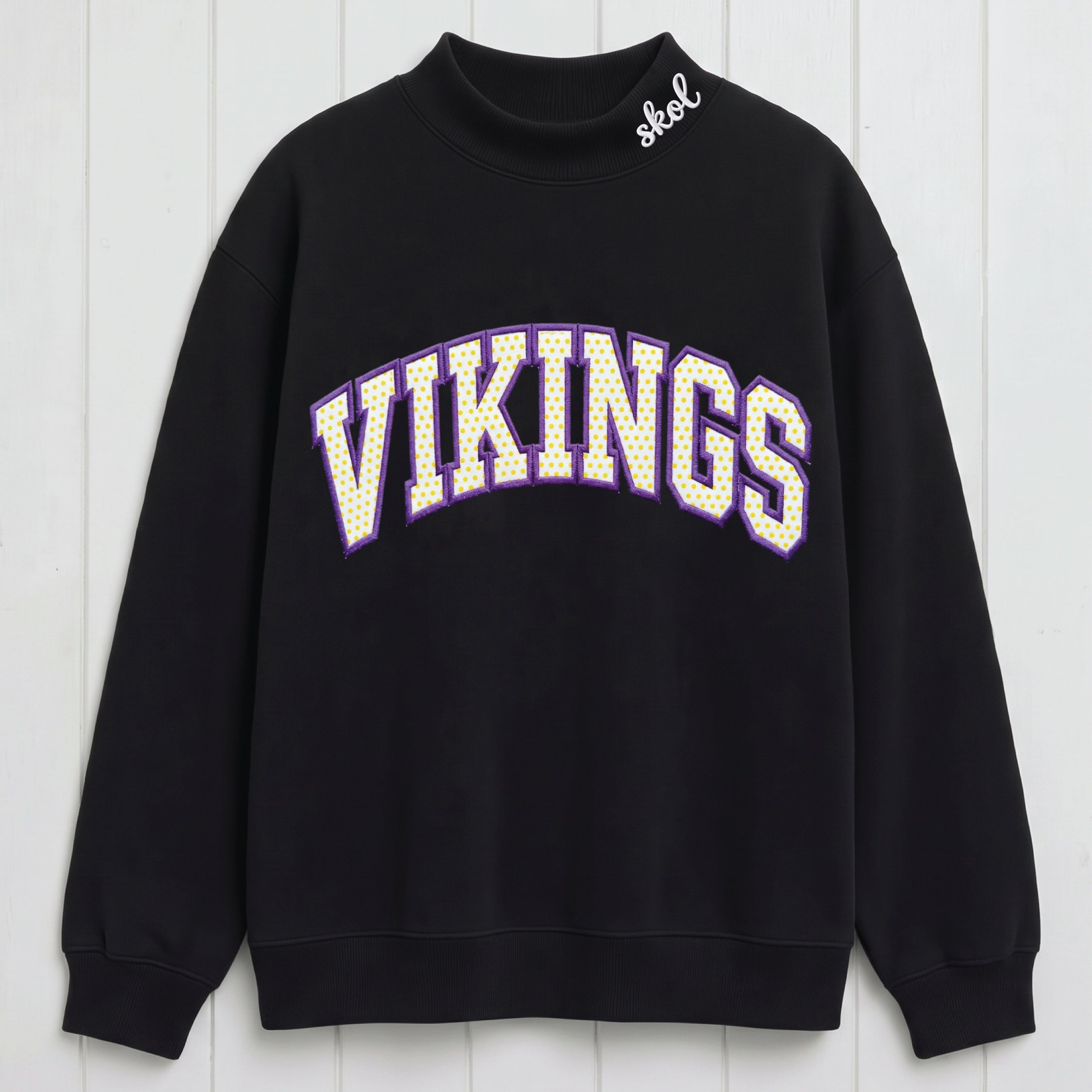 Vikings Doted Appliqué Embroidered Mock Neck Sweatshirt