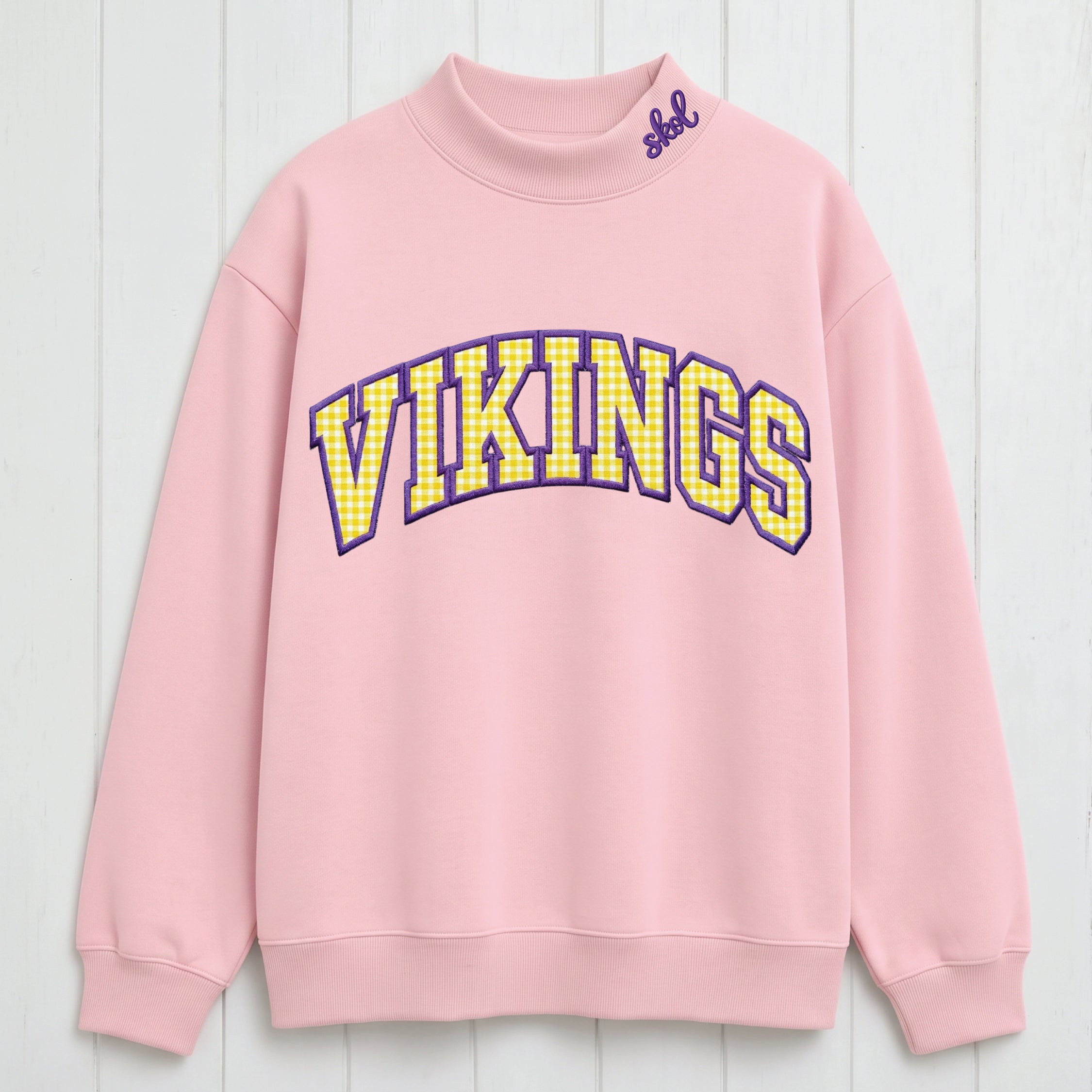 Patterned Fabric Appliqué Vikings Embroidered Mock Neck Oversized Fit