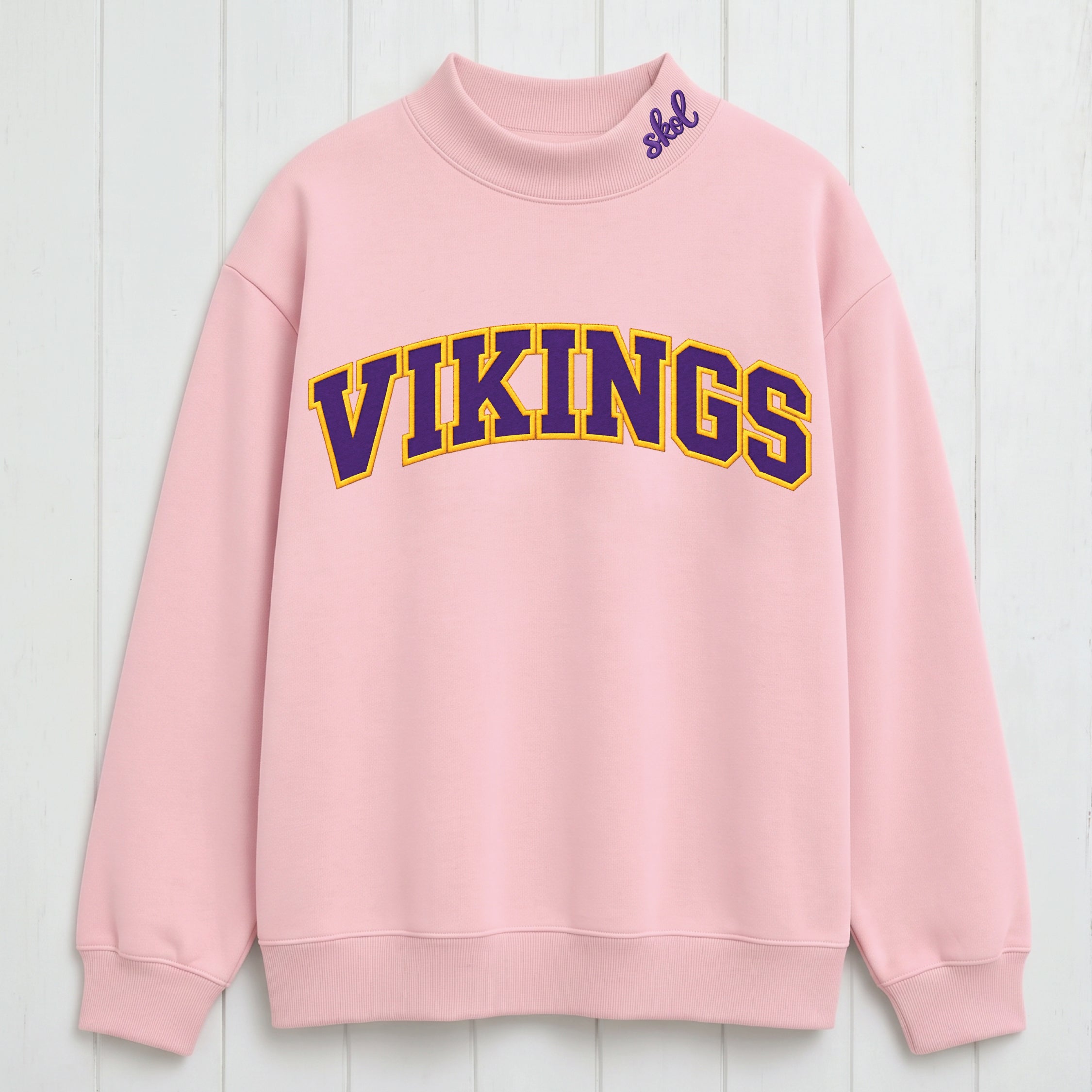Classic Athletic Vikings Appliqué Embroidered Mock Neck