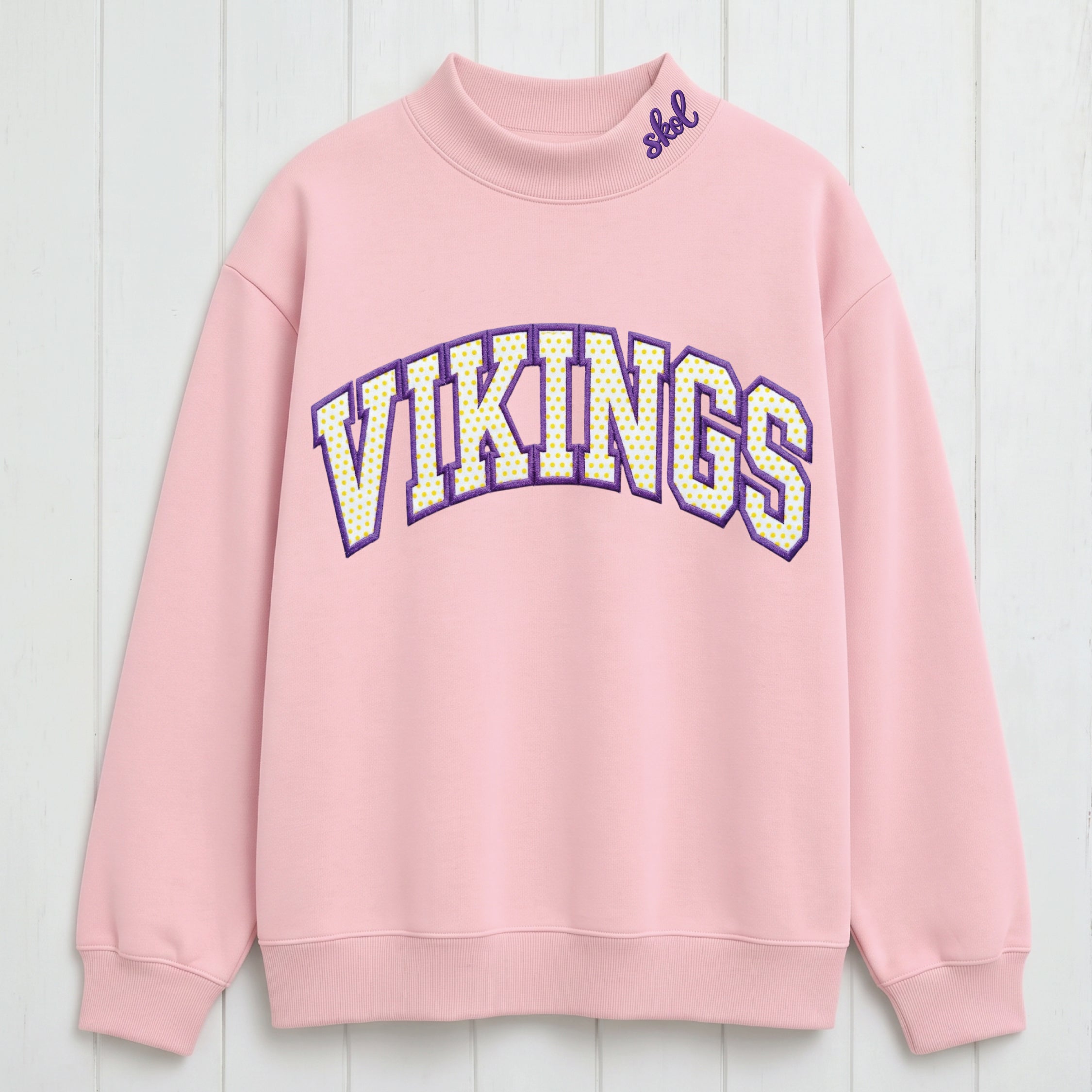 Vikings Doted Appliqué Embroidered Mock Neck Sweatshirt