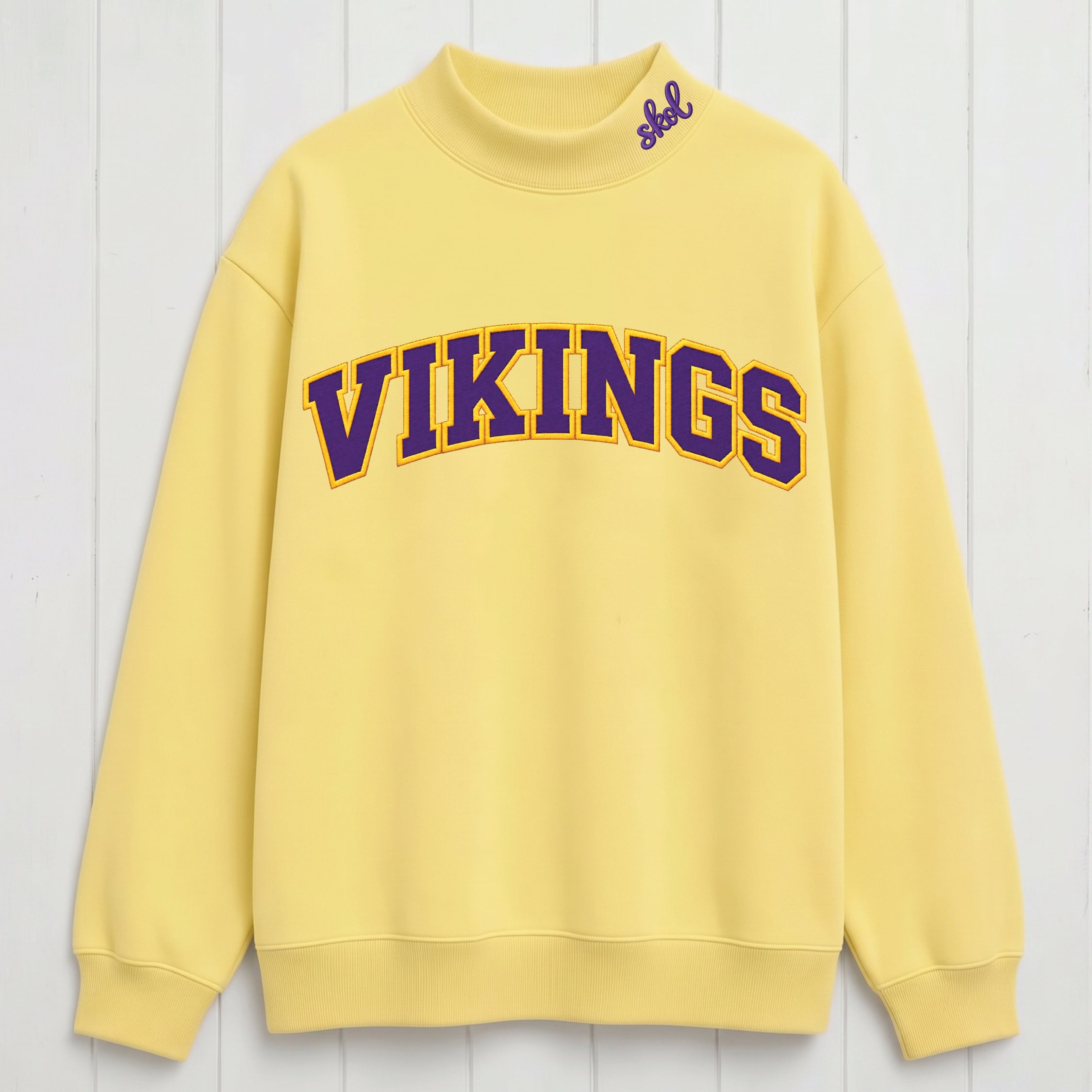 Classic Athletic Vikings Appliqué Embroidered Mock Neck