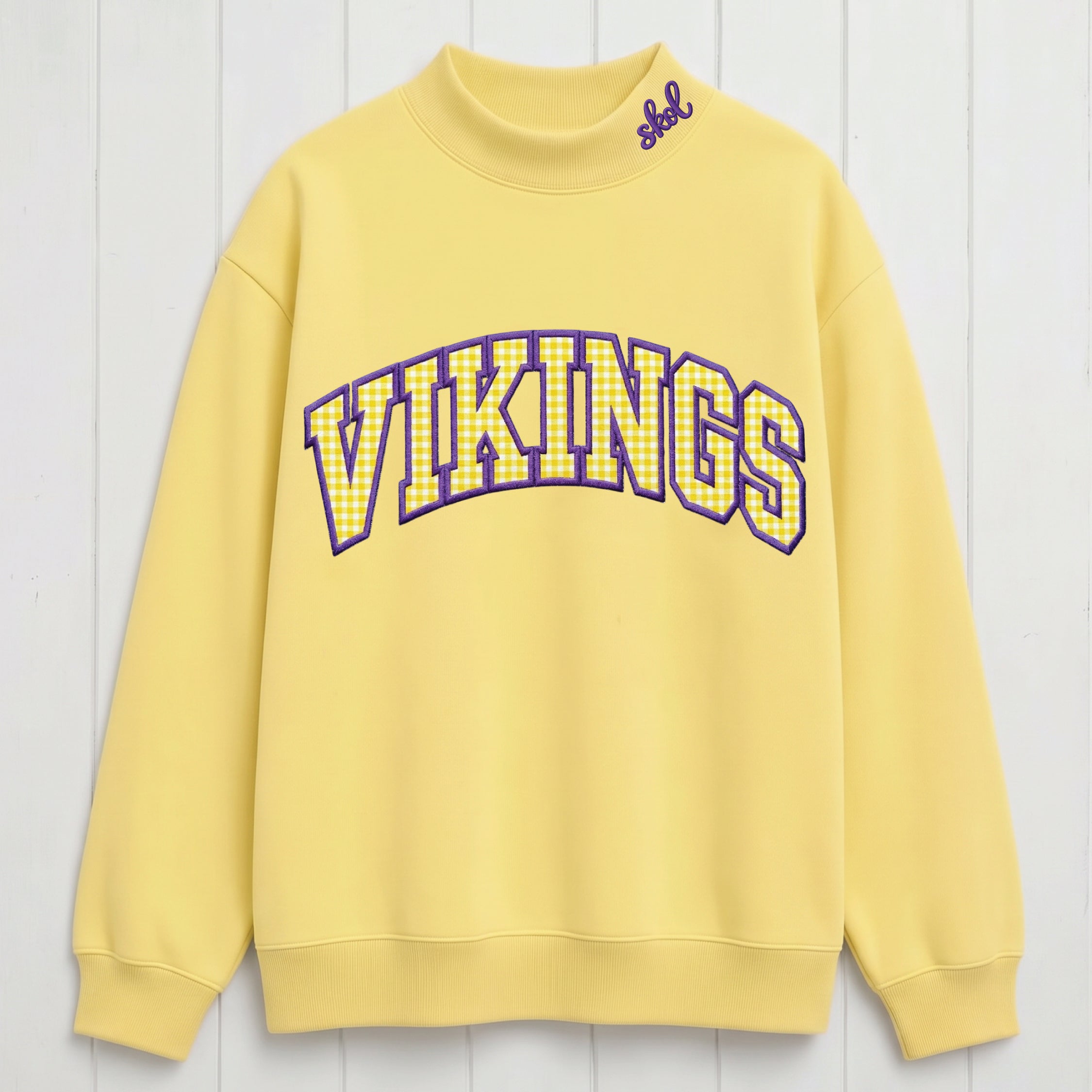 Patterned Fabric Appliqué Vikings Embroidered Mock Neck Oversized Fit