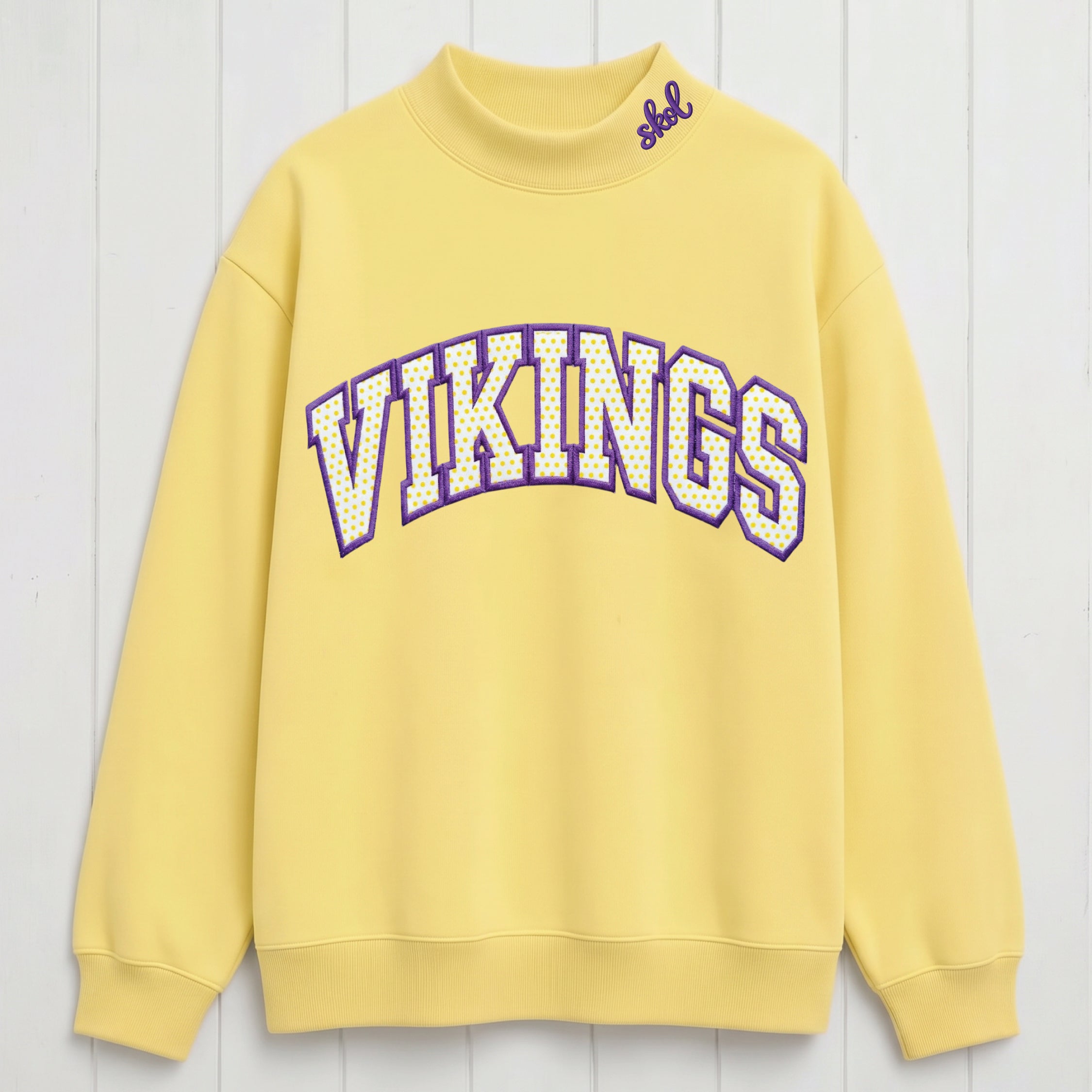 Vikings Doted Appliqué Embroidered Mock Neck Sweatshirt
