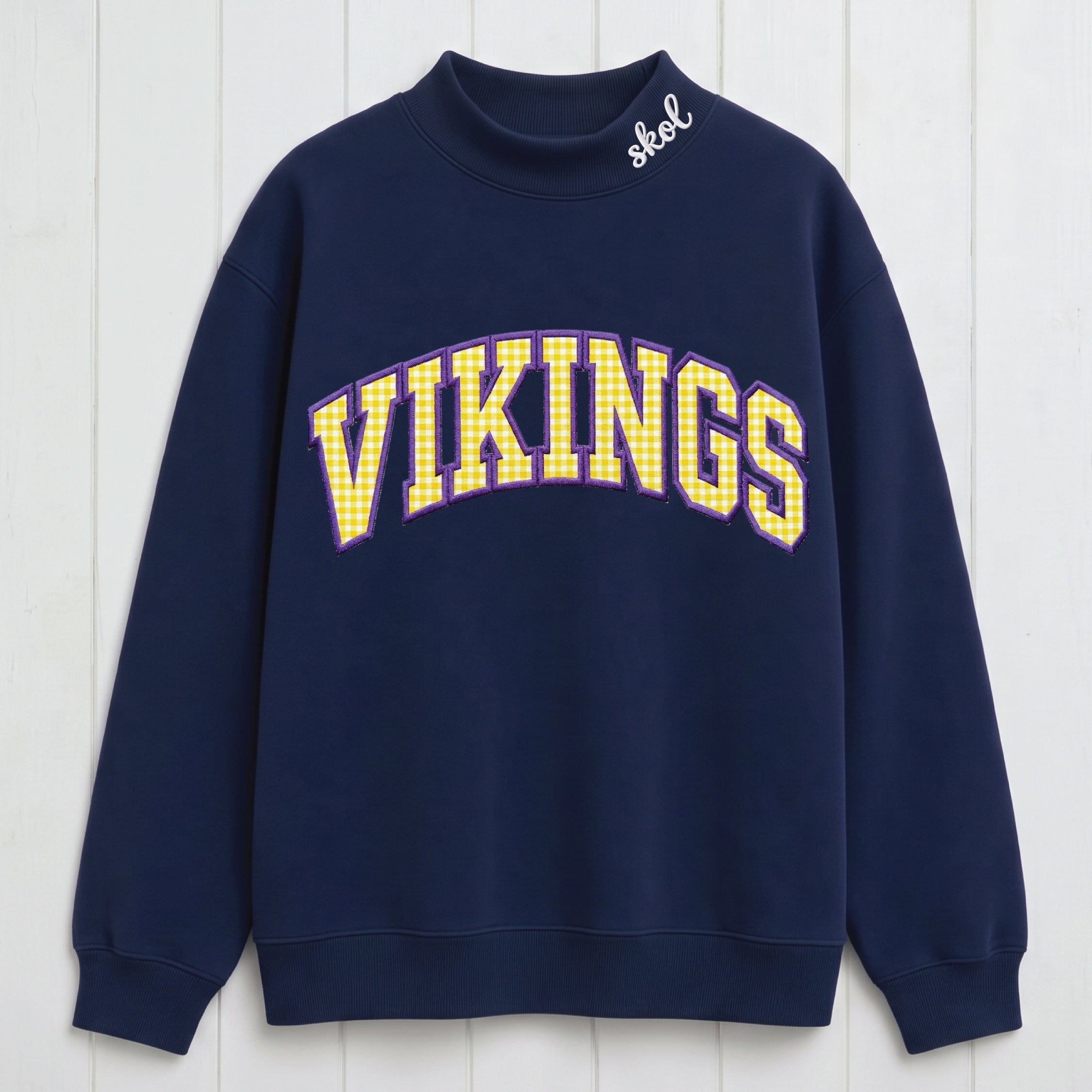 Patterned Fabric Appliqué Vikings Embroidered Mock Neck Oversized Fit