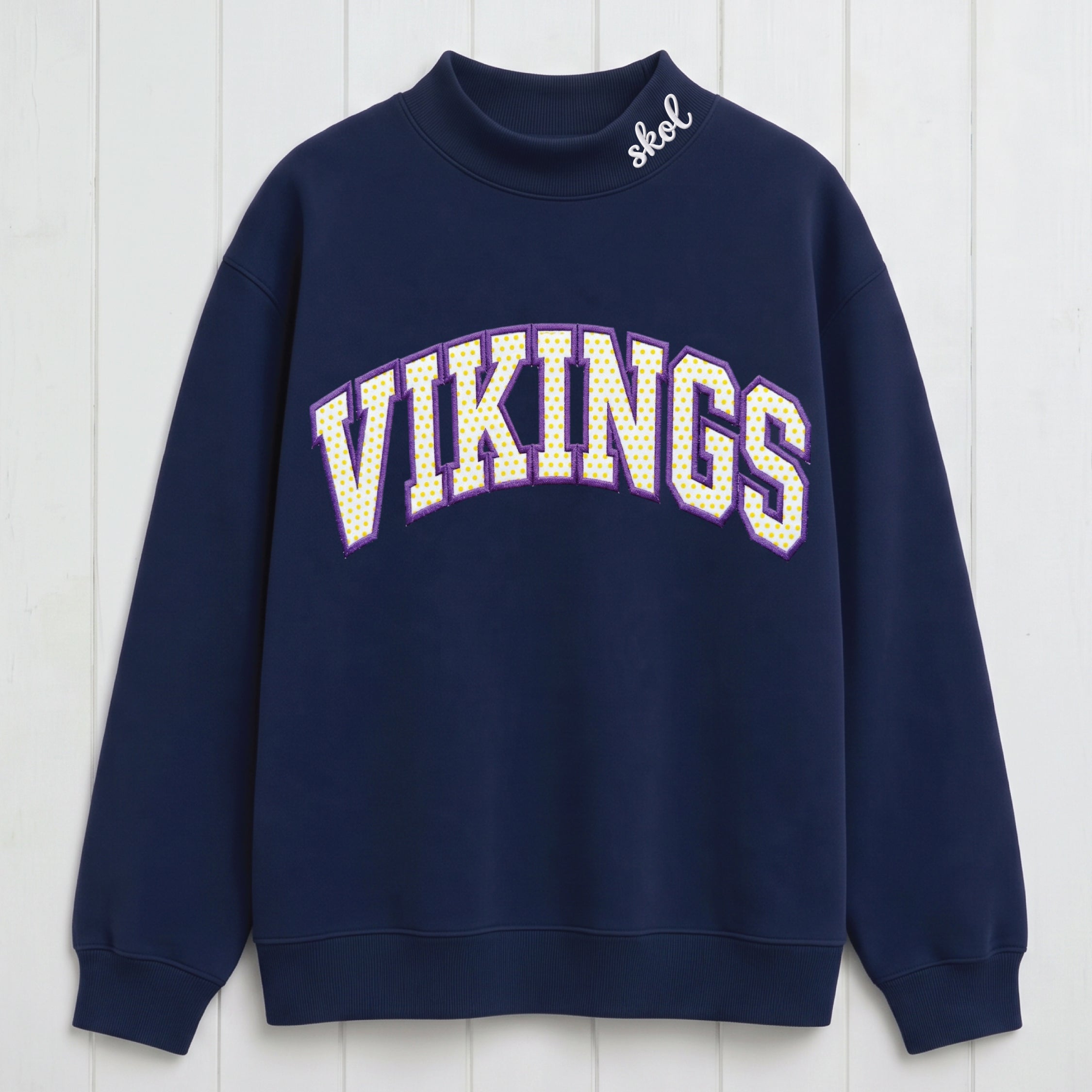 Vikings Doted Appliqué Embroidered Mock Neck Sweatshirt