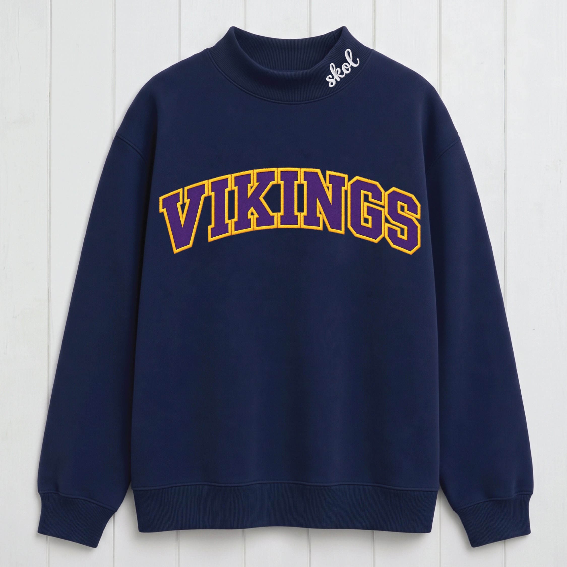 Classic Athletic Vikings Appliqué Embroidered Mock Neck