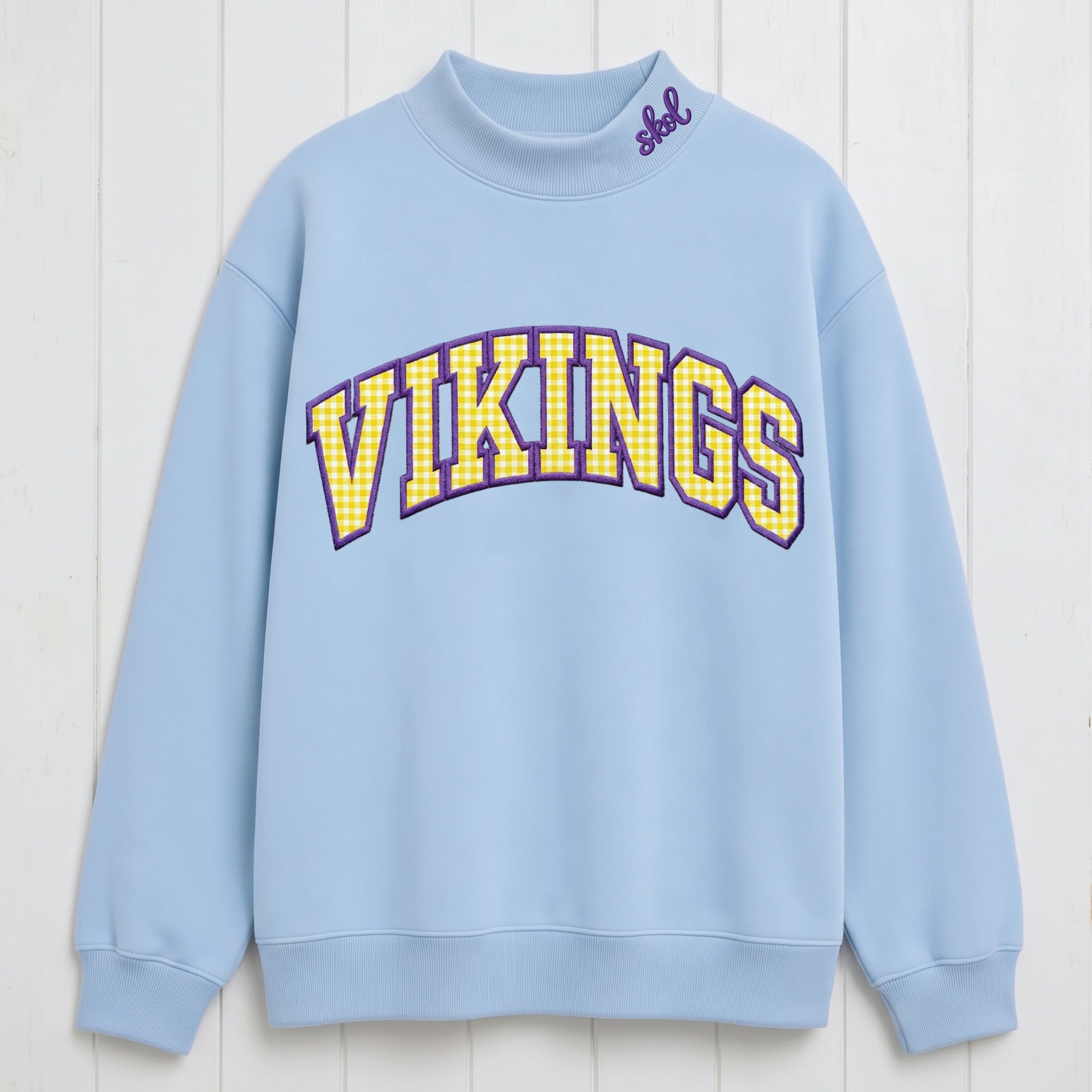 Patterned Fabric Appliqué Vikings Embroidered Mock Neck Oversized Fit