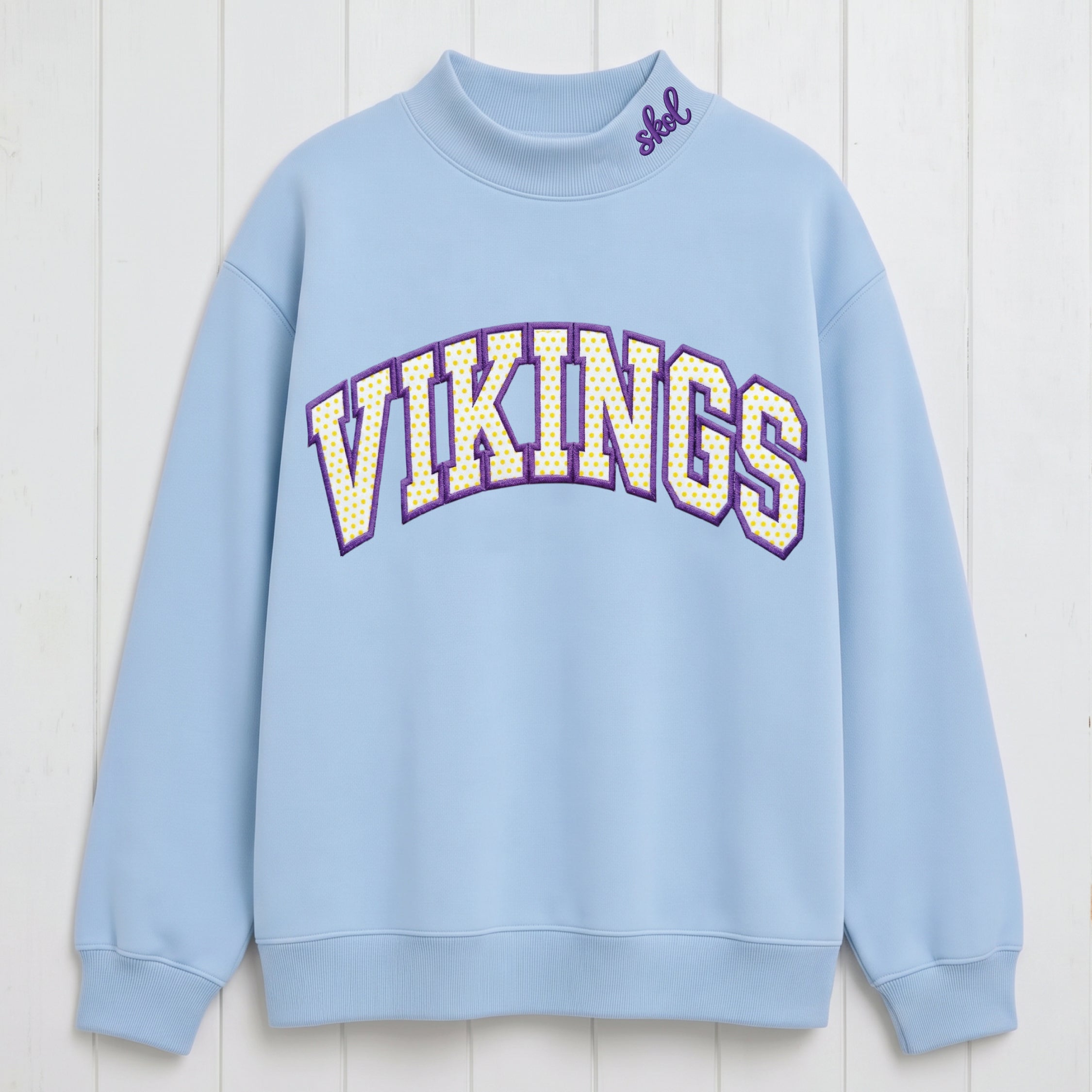 Vikings Doted Appliqué Embroidered Mock Neck Sweatshirt