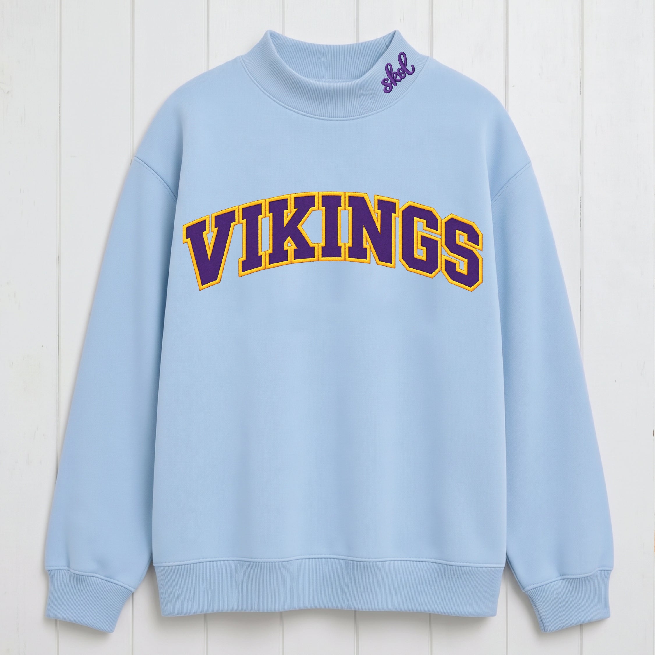 Classic Athletic Vikings Appliqué Embroidered Mock Neck
