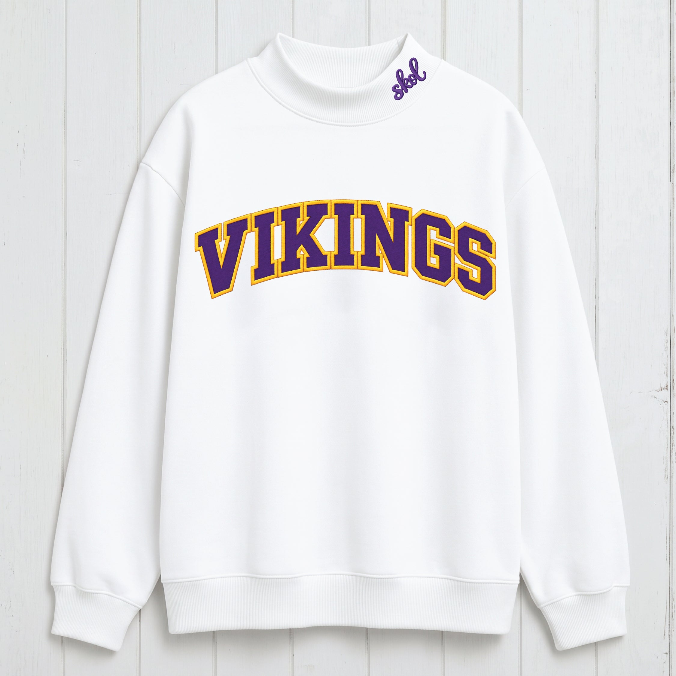 Classic Athletic Vikings Appliqué Embroidered Mock Neck