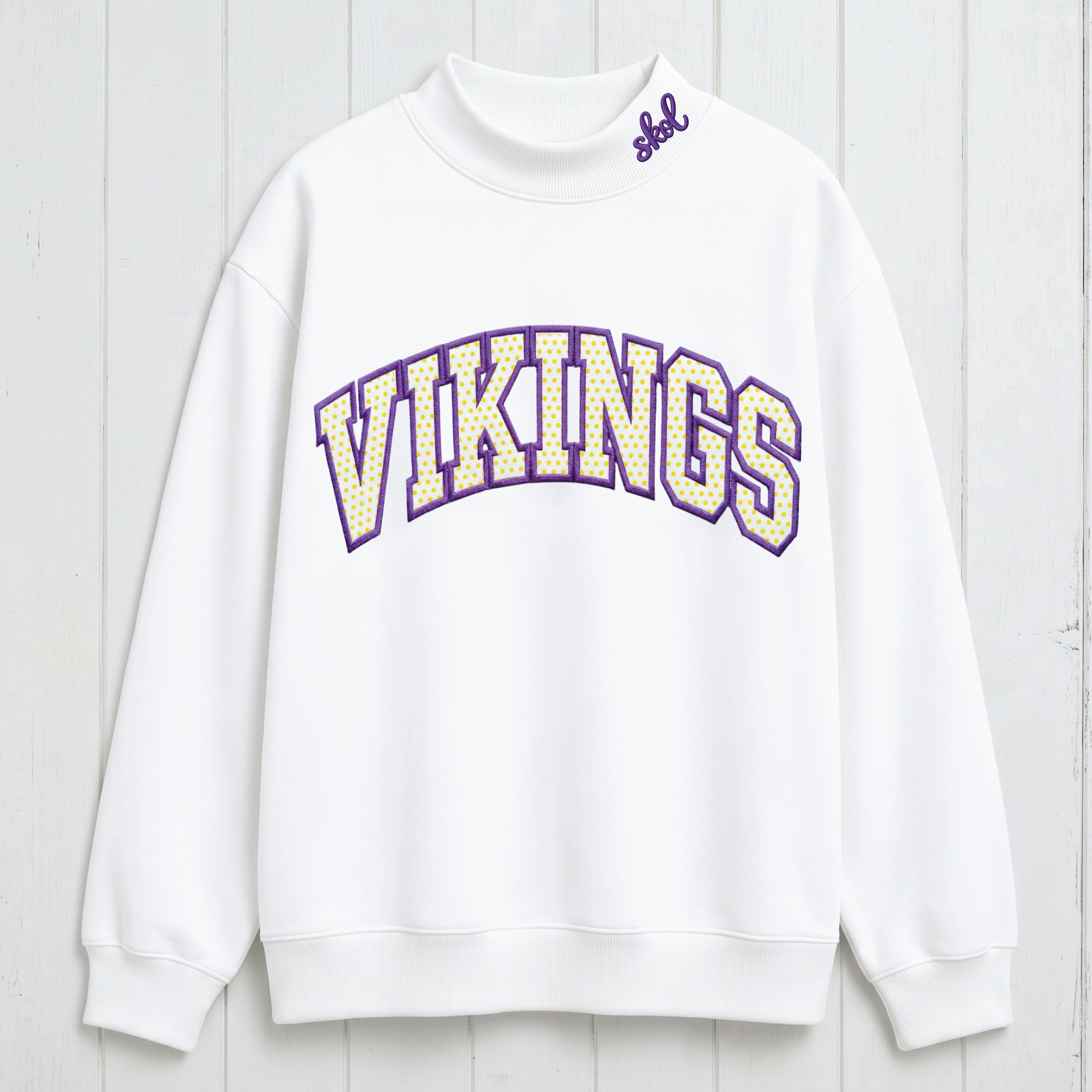 Vikings Doted Appliqué Embroidered Mock Neck Sweatshirt