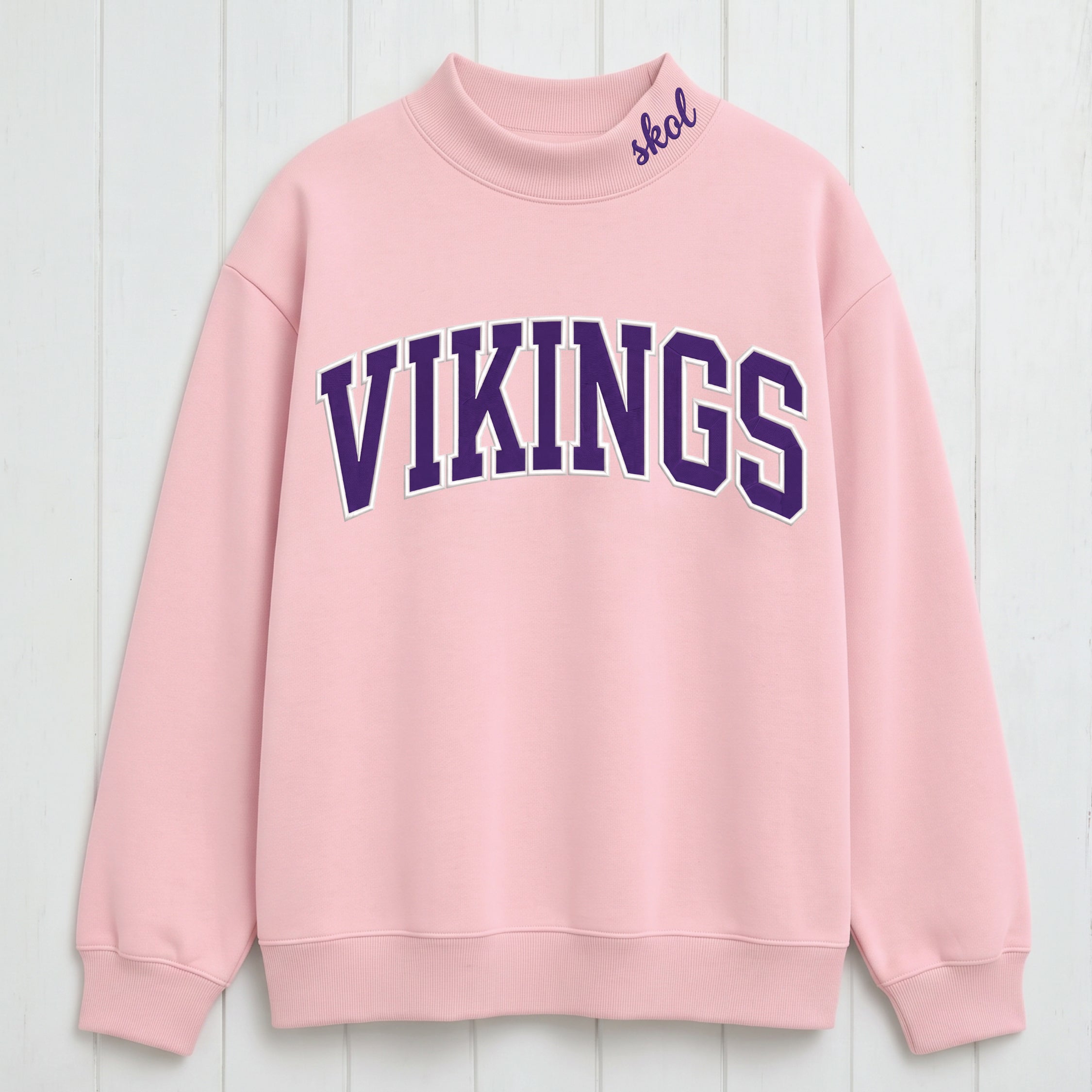 Vikings Chest Appliqué  Embroidered Mock Neck Sweatshirt