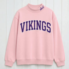 Vikings Chest Appliqué  Embroidered Mock Neck Sweatshirt