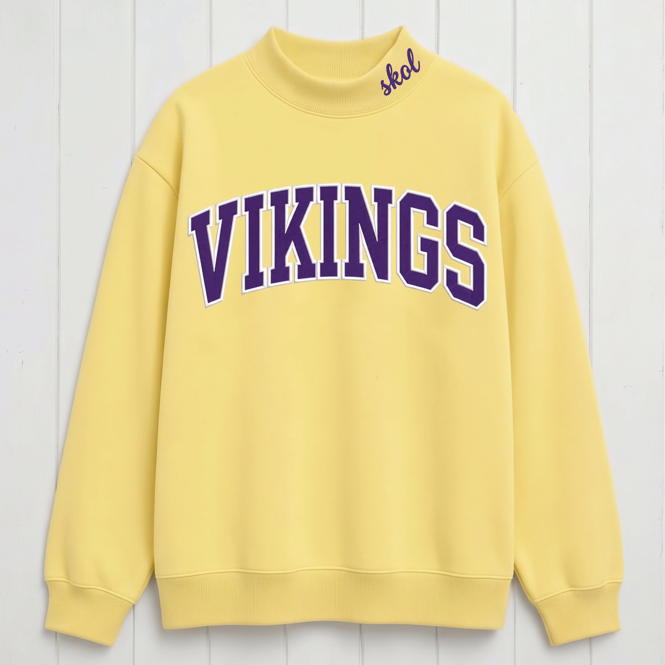 Vikings Chest Appliqué  Embroidered Mock Neck Sweatshirt