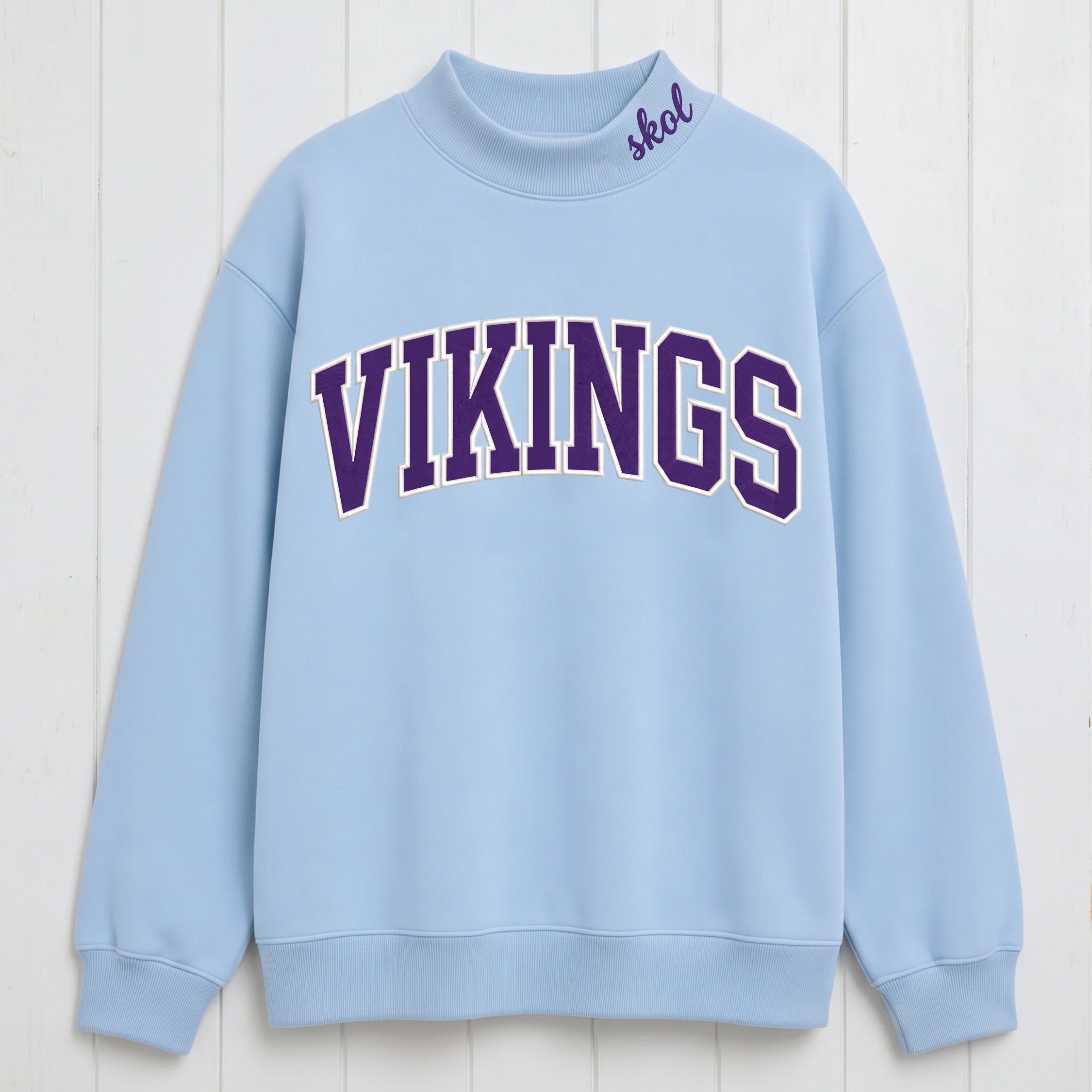 Vikings Chest Appliqué  Embroidered Mock Neck Sweatshirt