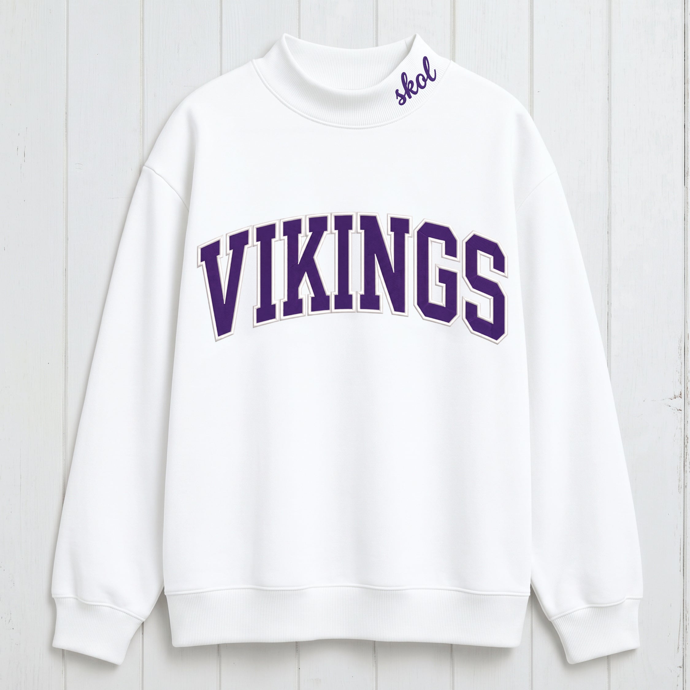 Vikings Chest Appliqué  Embroidered Mock Neck Sweatshirt